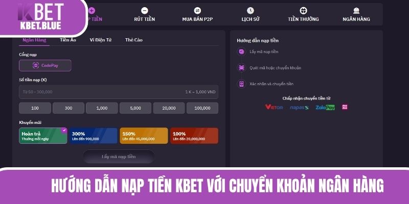 Hướng dẫn nạp tiền KBET với chuyển khoản ngân hàng
