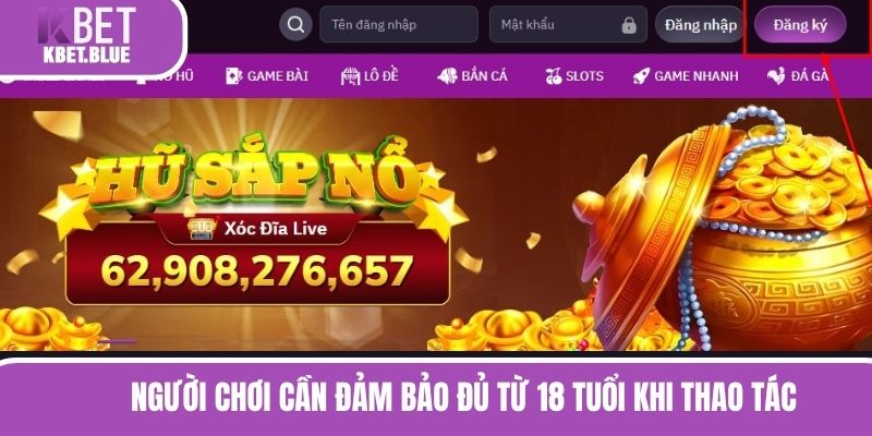 Người chơi cần đảm bảo đủ từ 18 tuổi khi thao tác